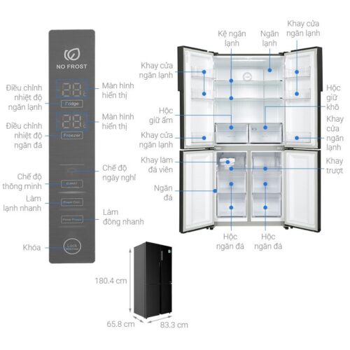 Tủ Lạnh 4 cánh Multi Doors Inverter 456 Lít Aqua AQR-M525XA(FB) 4 Kích thước tủ Lạnh 4 cánh Multi Doors Inverter 456 Lít Aqua AQR-M525XA(FB)