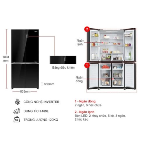 Tủ Lạnh 4 cánh Multi Doors Inverter 469 Lít Aqua AQR-M536XA(GB) 4 Kích thước tủ Lạnh 4 cánh Multi Doors Inverter 469 Lít Aqua AQR-M536XA(GB)