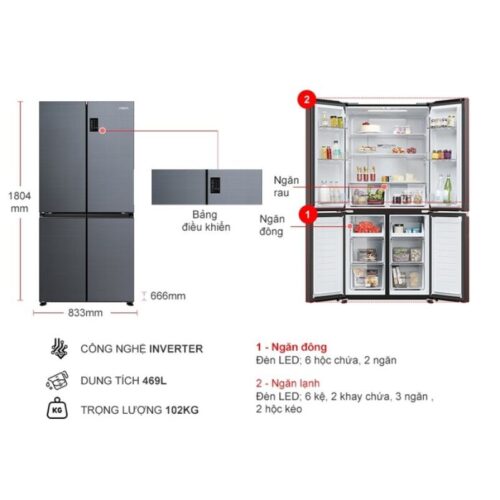 Tủ Lạnh 4 cánh Multi Doors Inverter 469 Lít Aqua AQR-M536XA(SL) 4 Kích thước tủ Lạnh 4 cánh Multi Doors Inverter 469 Lít Aqua AQR-M536XA(SL)
