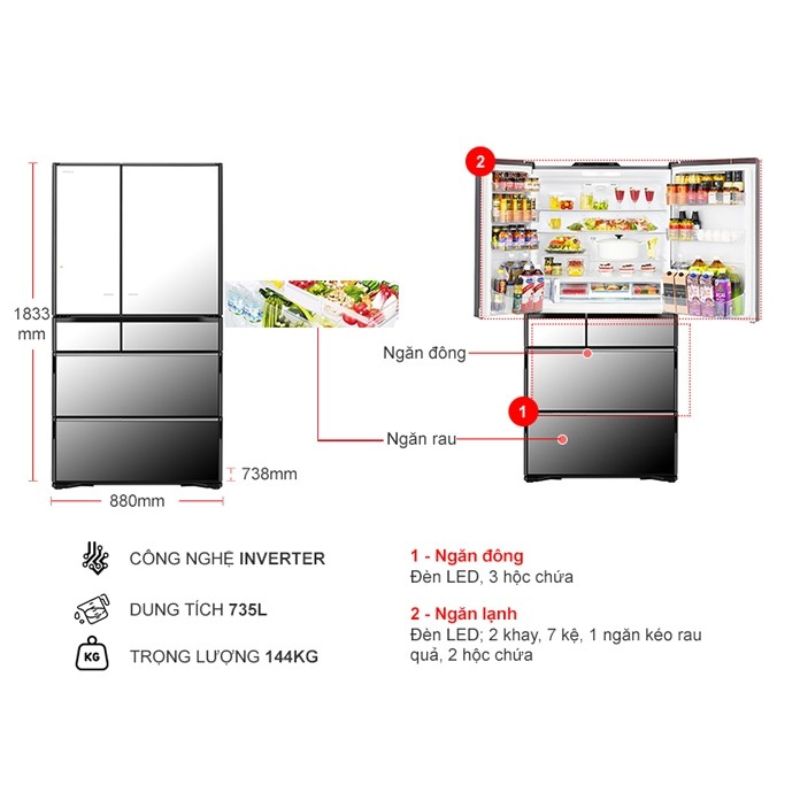 Kích thước tủ Lạnh 6 cánh Multi door Inverter 735 Lít Hitachi R-ZX740KVX (X) Kích thước tủ Lạnh 6 cánh Multi door Inverter 735 Lít Hitachi R-ZX740KVX (X)