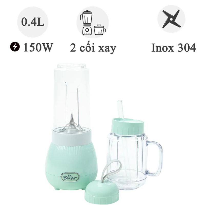 Máy xay sinh tố Bear Gồm Hai Cối Rời LLJ-C04W1 Màu Xanh Máy xay sinh tố Bear Gồm Hai Cối Rời LLJ-C04W1 Màu Xanh