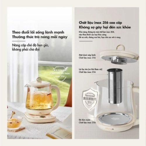 Bình Nấu Trà Đa Năng Bear YSH-E15M1 1.5 Lít 6 Chất Liệu Bình Nấu Trà Đa Năng Bear YSH-E15M1 1.5 Lít