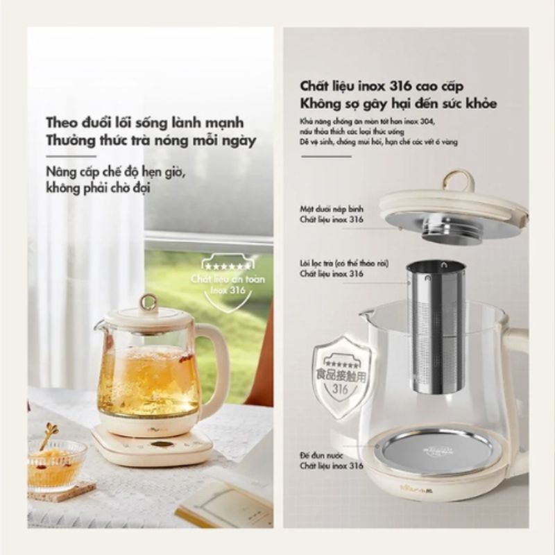 Chất Liệu Bình Nấu Trà Đa Năng Bear YSH-E15M1 1.5 Lít Chất Liệu Bình Nấu Trà Đa Năng Bear YSH-E15M1 1.5 Lít
