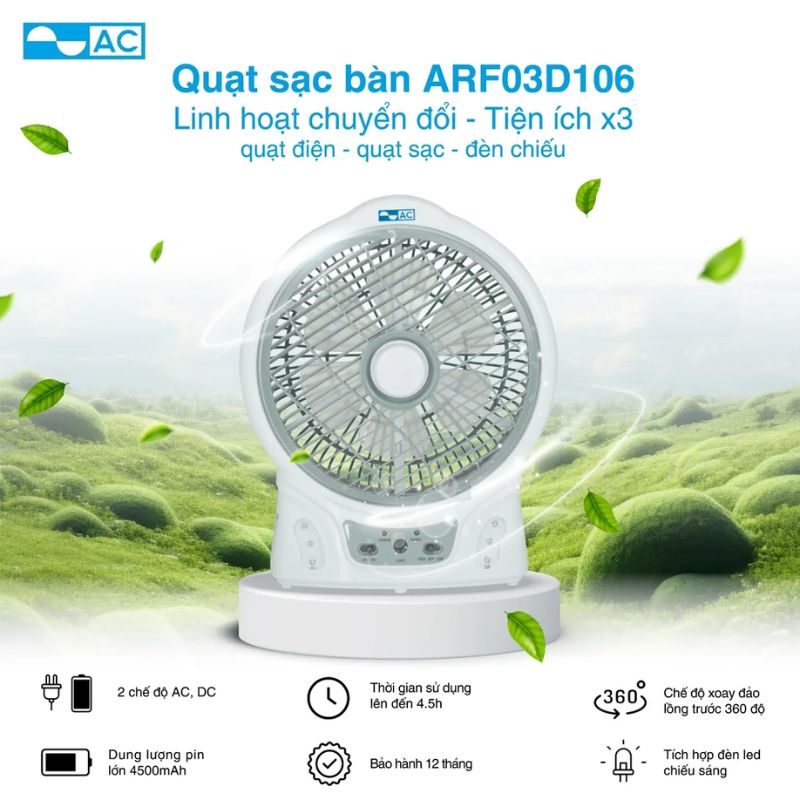 Hình ảnh quạt sạc 12W AC ARF03D106 Hình ảnh quạt sạc 12W AC ARF03D106