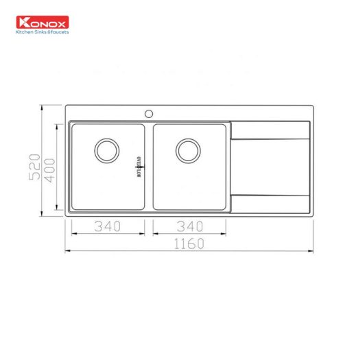 Chậu rửa bát Konox Unico 11652 5 Kích thước chậu rửa bát Konox Unico 11652