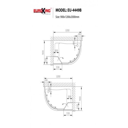 Phòng tắm vách kính Euroking EU-4449B Colour 3 Kích thước phòng tắm vách kính Euroking EU-4449B Colour