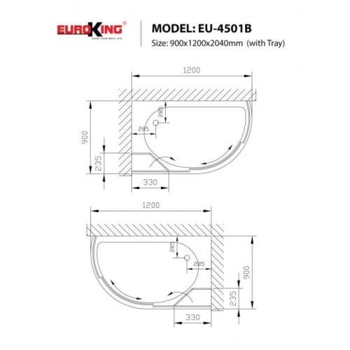 Phòng tắm vách kính EuroKing EU-4501B 3 Kích thước phòng tắm vách kính EuroKing EU-4501B