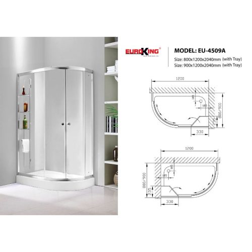 Phòng tắm vách kính Euroking EU-4509A 900mm 3 Kích thước phòng tắm vách kính Euroking EU-4509A 900mm