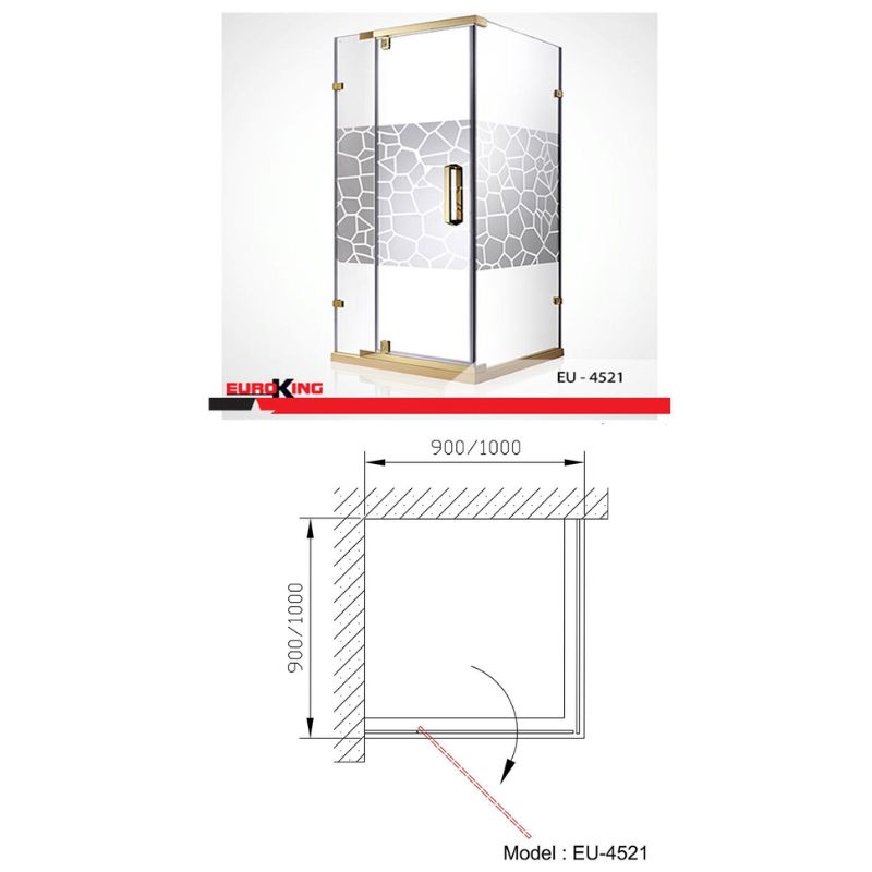 Kích thước phòng tắm vách kính Euroking EU-4521 900mm Kích thước phòng tắm vách kính Euroking EU-4521 900mm