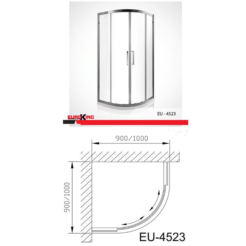 Kích thước phòng tắm vách kính Euroking EU-4523 1000mm Kích thước phòng tắm vách kính Euroking EU-4523 1000mm