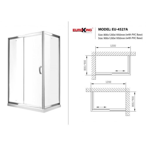 Phòng tắm vách kính Euroking EU-4527A 800mm 3 Kích thước phòng tắm vách kính Euroking EU-4527A 800mm