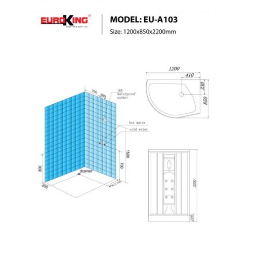 Phòng xông hơi Euroking EU-A103 4 Kích thước phòng xông hơi Euroking EU-A103