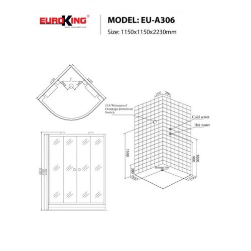 Phòng xông hơi Euroking EU-A306 4 Kích thước phòng xông hơi Euroking EU-A306