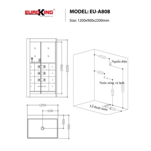 Phòng xông hơi EuroKing EU-A808 3 Kích thước phòng xông hơi EuroKing EU-A808