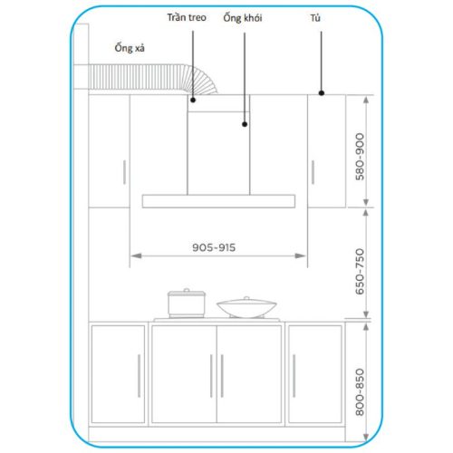 Máy hút mùi Midea MH90B82ET21BG-VN 4 Kích thước máy hút mùi Midea MH90B82ET21BG-VN