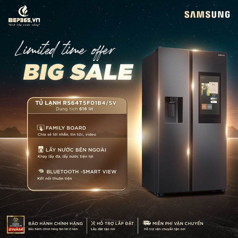 Big sale Tủ lạnh 2 cánh side by side 616 lít Samsung RS64T5F01B4/SV Big sale Tủ lạnh 2 cánh side by side 616 lít Samsung RS64T5F01B4/SV