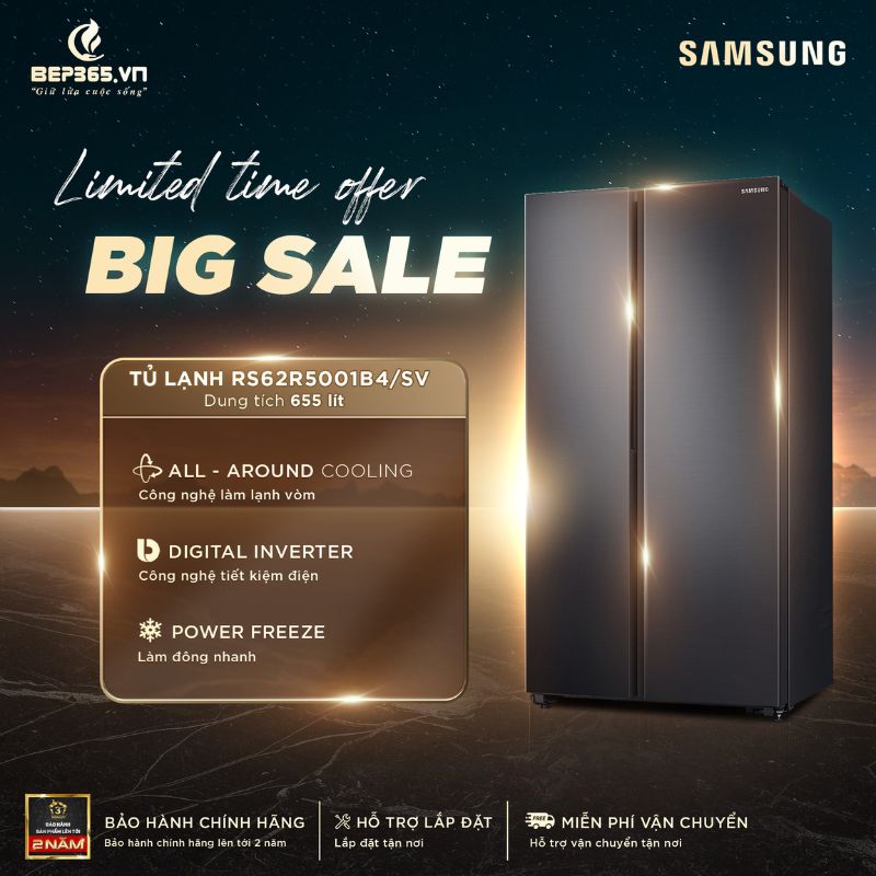 Big sale Tủ Lạnh 2 cánh side by side Inverter 680 Lít Samsung RS62R5001B4/SV Big sale Tủ Lạnh 2 cánh side by side Inverter 680 Lít Samsung RS62R5001B4/SV