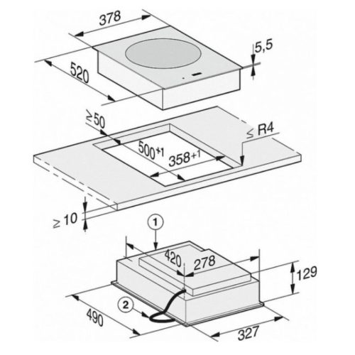 Bếp Domino Miele 1 vùng nấu CS 7641 FL lắp âm 4 Kích thước bếp Domino Miele 1 vùng nấu CS 7641 FL lắp âm