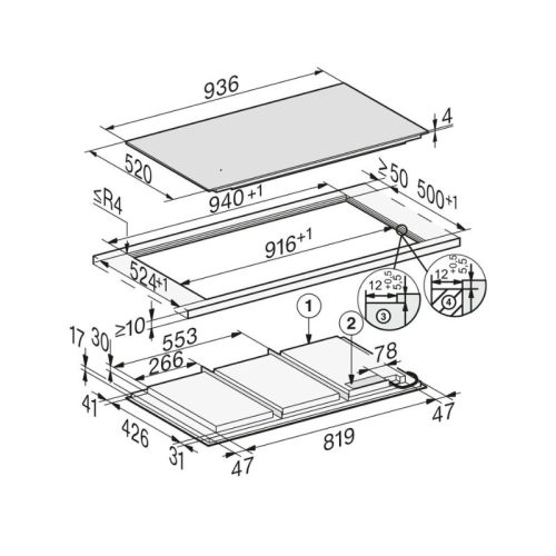 Bếp từ đa điểm Miele KM 7897-2 FL lắp âm 4 Kích thước bếp từ đa điểm Miele KM 7897-2 FL lắp âm