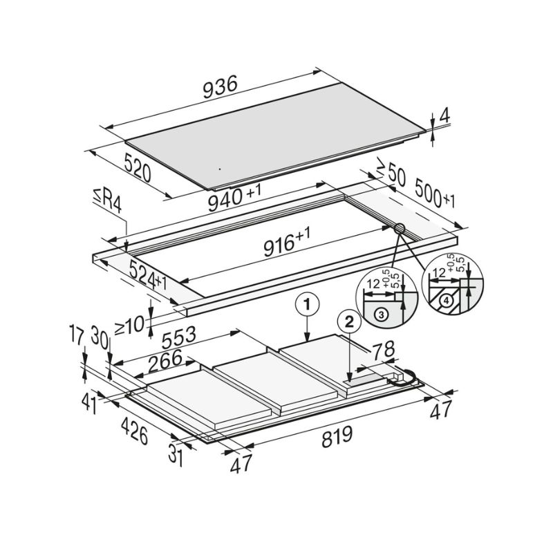 Kích thước bếp từ đa điểm Miele KM 7897-2 FL lắp âm Kích thước bếp từ đa điểm Miele KM 7897-2 FL lắp âm