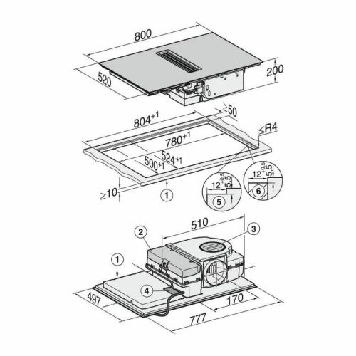 Bếp từ kết hợp hút mùi Miele 4 vùng nấu KMDA 7272 FL-A lắp âm 5 Kích thước bếp từ kết hợp hút mùi Miele 4 vùng nấu KMDA 7272 FL-A lắp âm