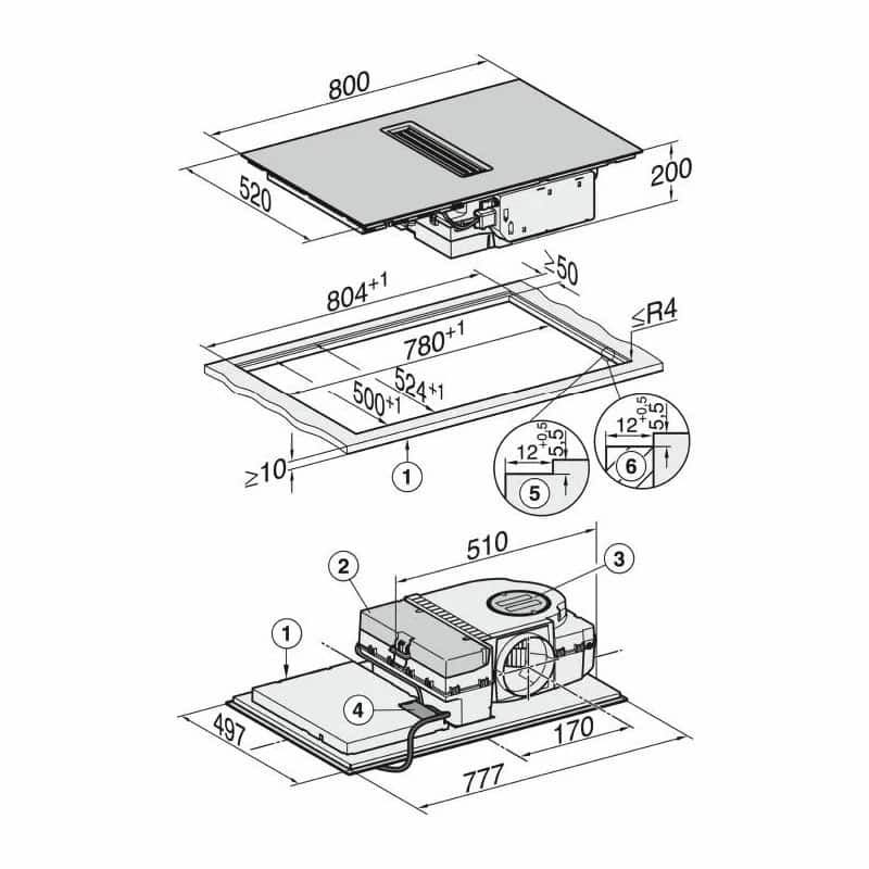 Kích thước bếp từ kết hợp hút mùi Miele 4 vùng nấu KMDA 7272 FL-A lắp âm Kích thước bếp từ kết hợp hút mùi Miele 4 vùng nấu KMDA 7272 FL-A lắp âm