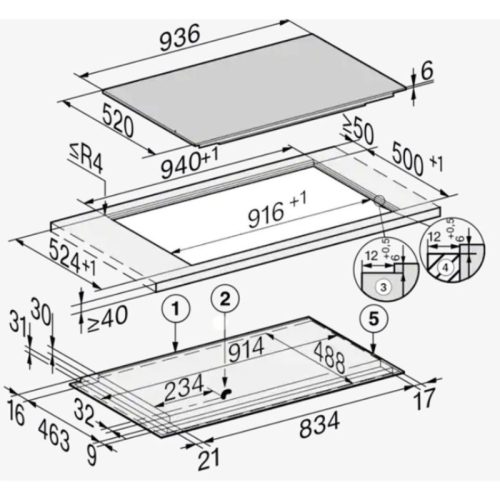 Bếp từ Miele 3 vùng nấu KM 7999 FL lắp âm 4 Kích thước bếp từ Miele 3 vùng nấu KM 7999 FL lắp âm