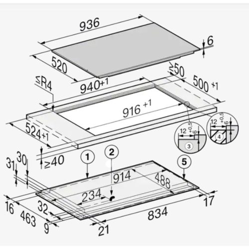 Bếp từ Miele 3 vùng nấu KM 7999 FR lắp âm 3 Kích thước bếp từ Miele 3 vùng nấu KM 7999 FR lắp âm