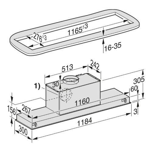 Máy hút mùi âm trần Miele DA 2628 4 Kích thước máy hút mùi âm trần Miele DA 2628