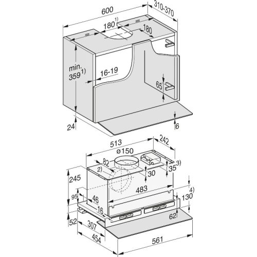 Máy hút mùi âm tủ Miele DAS 4640 4 Kích thước máy hút mùi âm tủ Miele DAS 4640
