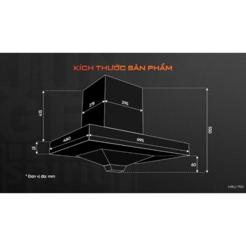 Máy hút mùi áp tường Junger HRJ-701 Silver 6 Kích thước máy hút mùi áp tường Junger HRJ-701 Silver
