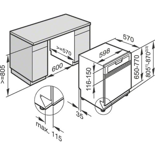 Máy rửa bát Miele G 5000 4 Kích thước máy rửa bát Miele G 5000