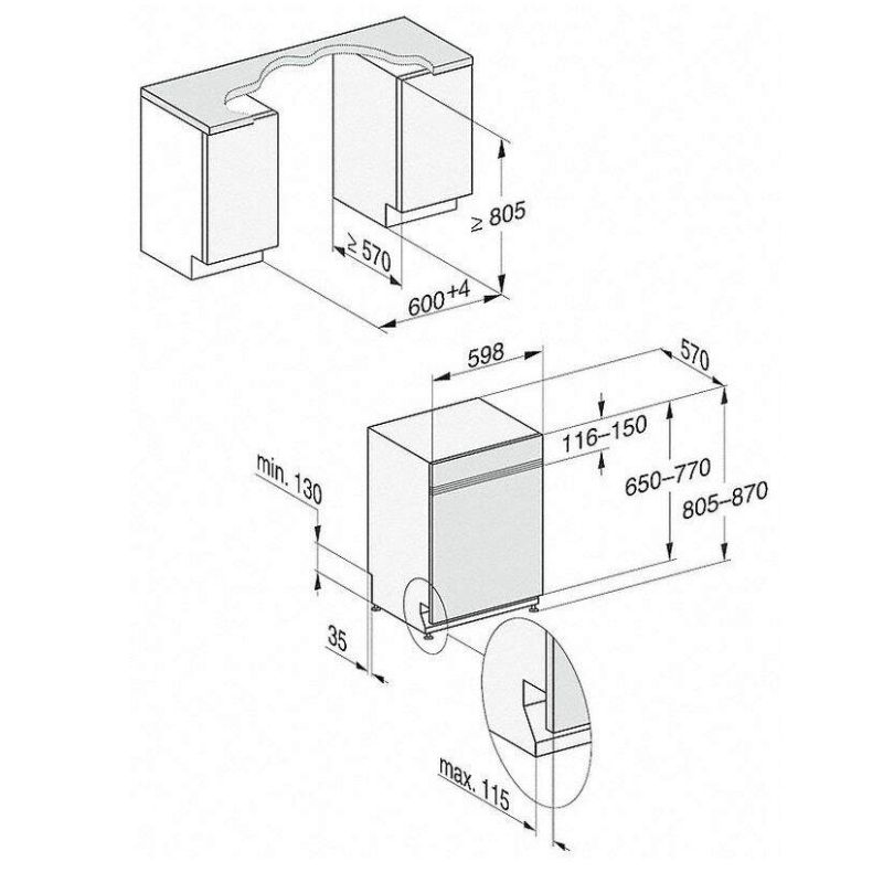 Kích thước máy rửa bát Miele G 5210 SCI ED Kích thước máy rửa bát Miele G 5210 SCI ED