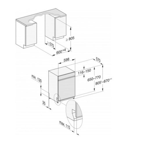 Máy rửa bát Miele G 7600 SCi AutoDos 4 Kích thước máy rửa bát Miele G 7600 SCi AutoDos