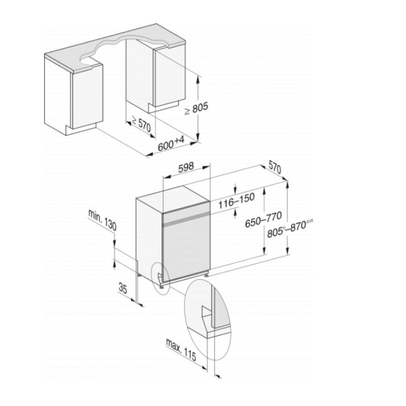Kích thước máy rửa bát Miele G 7600 SCi AutoDos Kích thước máy rửa bát Miele G 7600 SCi AutoDos