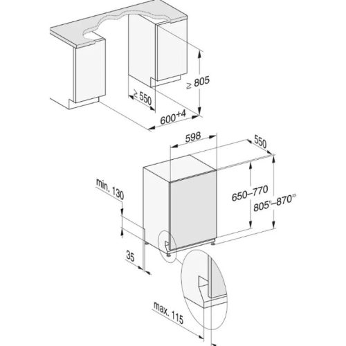 Máy rửa bát Miele G 7650 4 Kích thước máy rửa bát Miele G 7650