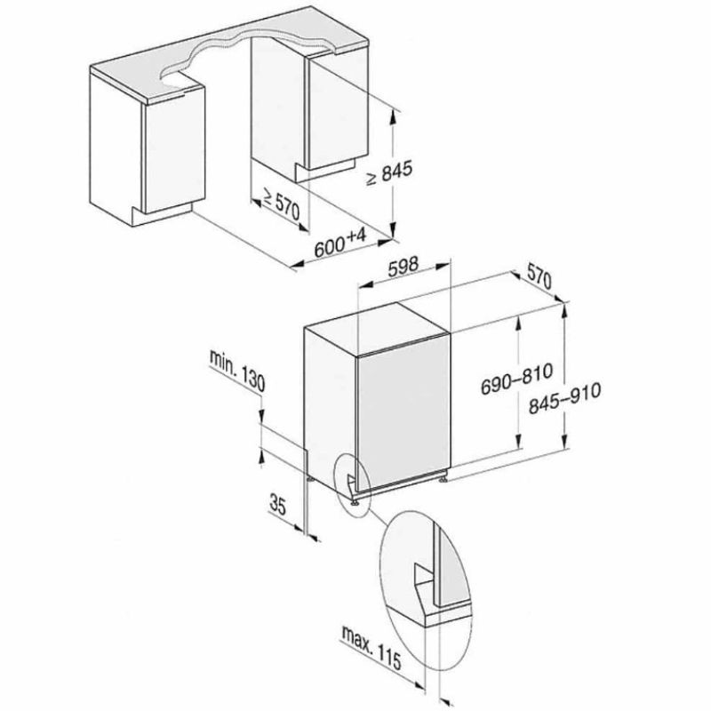 Kích thước máy rửa bát Miele G 7985 Kích thước máy rửa bát Miele G 7985