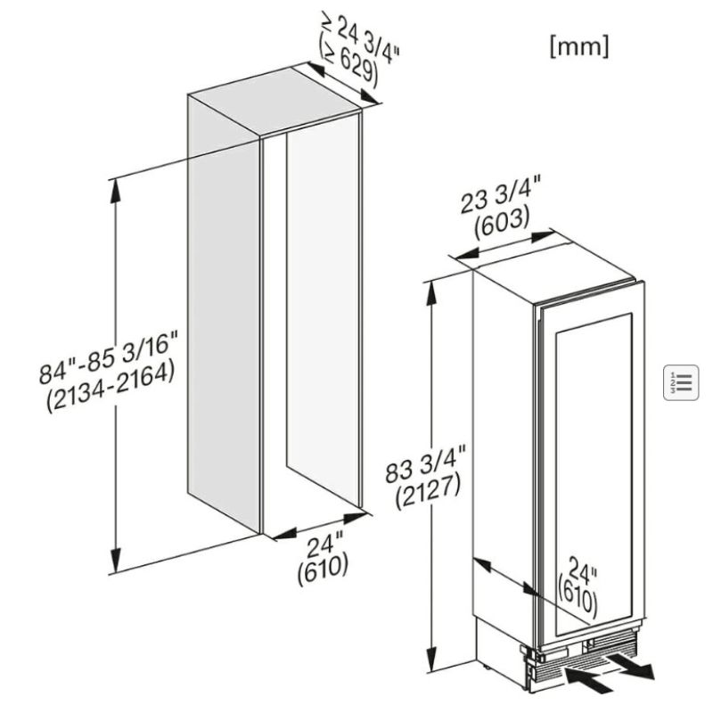 Kích thước tủ bảo quản rượu vang Miele KWT 2672 Vis Kích thước tủ bảo quản rượu vang Miele KWT 2672 Vis