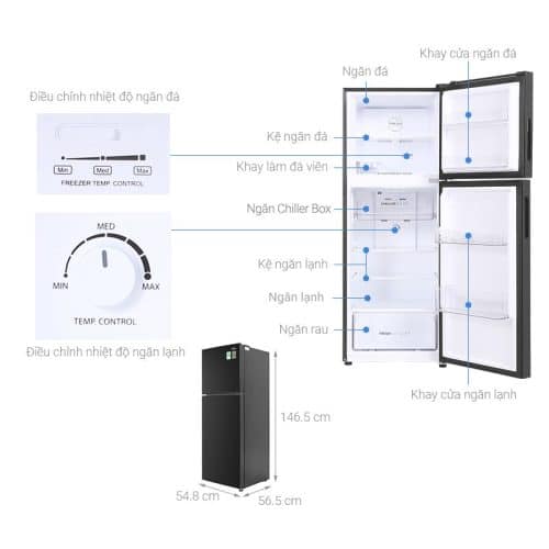 Tủ lạnh Aqua Inverter 211 lít AQR-T238FA(FB) 4 Kích Thước Tủ lạnh Aqua Inverter 211 lít AQR-T238FA(FB)