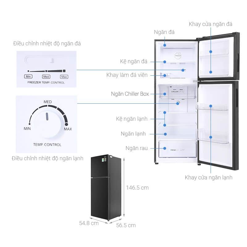 Kích Thước Tủ lạnh Aqua Inverter 211 lít AQR-T238FA(FB) Kích Thước Tủ lạnh Aqua Inverter 211 lít AQR-T238FA(FB)
