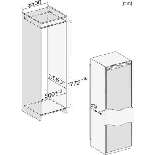 Tủ mát Miele K 7793 C - 296L 3 Kích thước tủ mát Miele K 7793 C - 296L