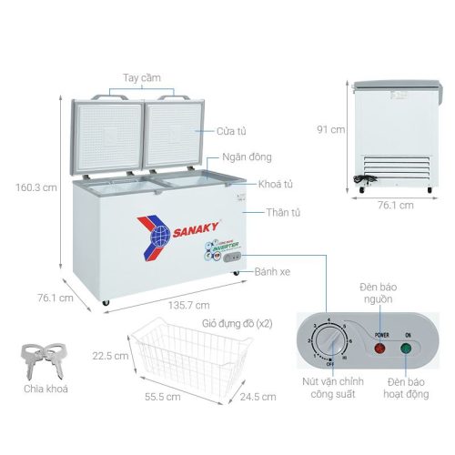 Tủ đông Sanaky Inverter 410 lít VH5699HY3 5 Kích Thước Tủ đông Sanaky Inverter 410 lít VH5699HY3