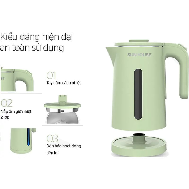 Đế Bình đun siêu tốc inox 2 lớp 1.8 lít Sunhouse SHD1353 Đế Bình đun siêu tốc inox 2 lớp 1.8 lít Sunhouse SHD1353