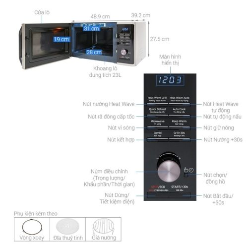 Lò vi sóng có nướng Samsung MG23K3575AS/SV 5 Kích Thước Lò vi sóng có nướng Samsung MG23K3575AS/SV