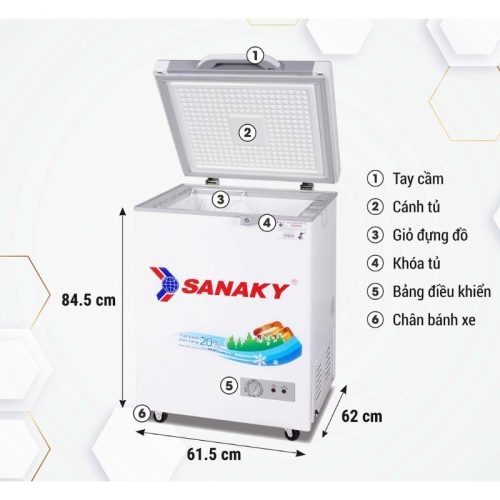 Tủ Đông Sanaky VH1599HYK 100 lít 5 Kích Thước Tủ Đông Sanaky VH1599HYK 100 lít