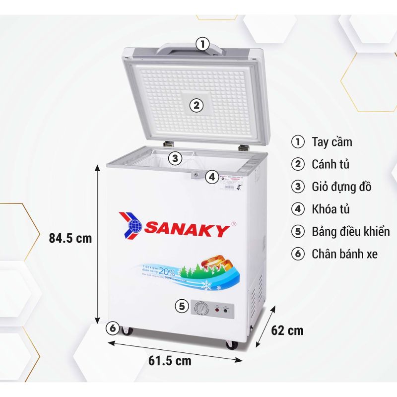 Kích Thước Tủ Đông Sanaky VH1599HYK 100 lít Kích Thước Tủ Đông Sanaky VH1599HYK 100 lít