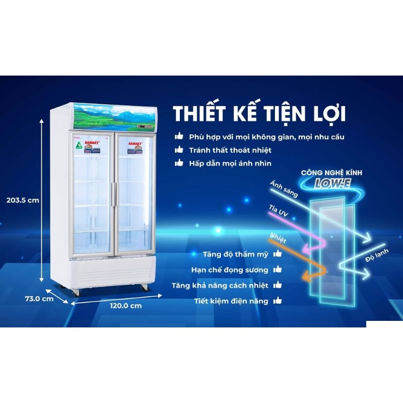 Kích thước tủ mát Sanaky VH1209HP3 Kích thước tủ mát Sanaky VH1209HP3
