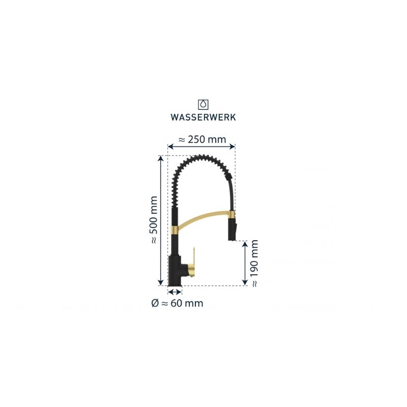 Kích thước vòi rửa bát Wasserwerk WK 3 black/matt gold, with spiral spring 700558 Kích thước vòi rửa bát Wasserwerk WK 3 black/matt gold, with spiral spring 700558
