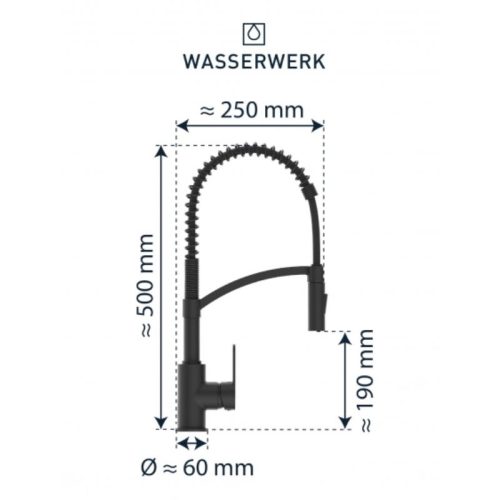 Vòi rửa bát Wasserwerk WK 3 Black with spiral spring 700556 màu đen 3 Kích thước vòi rửa bát Wasserwerk WK 3 Black with spiral spring 700556 màu đen