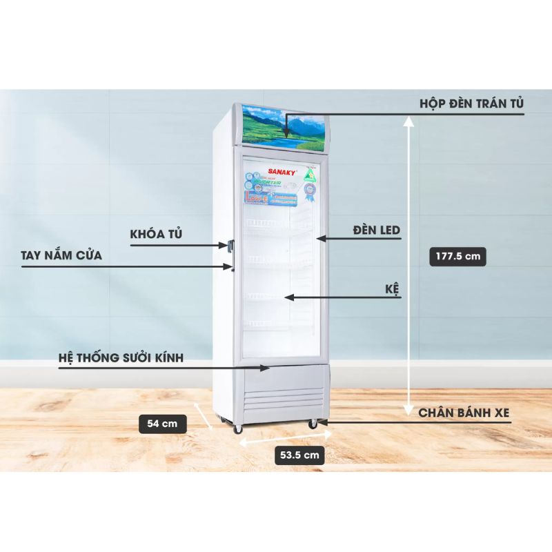 Kích thước Tủ mát Sanaky Inverter 200 lít VH-258K3L Kích thước Tủ mát Sanaky Inverter 200 lít VH-258K3L